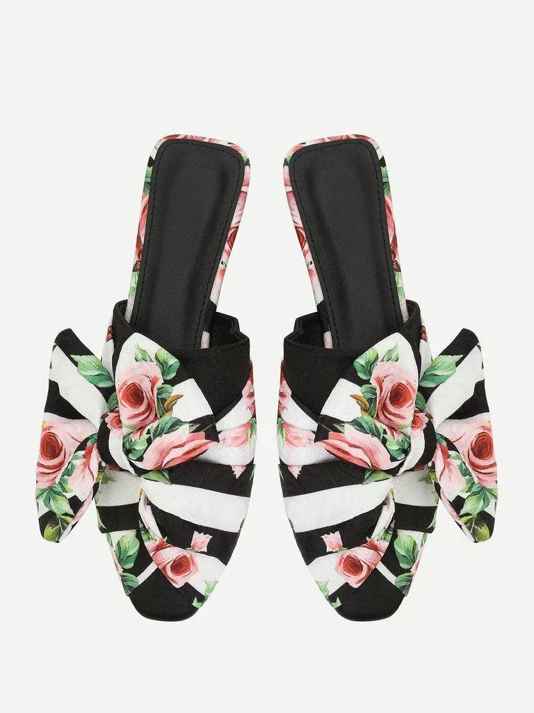 Bow Detail Floral Print Flats