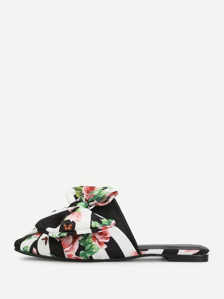 Bow Detail Floral Print Flats