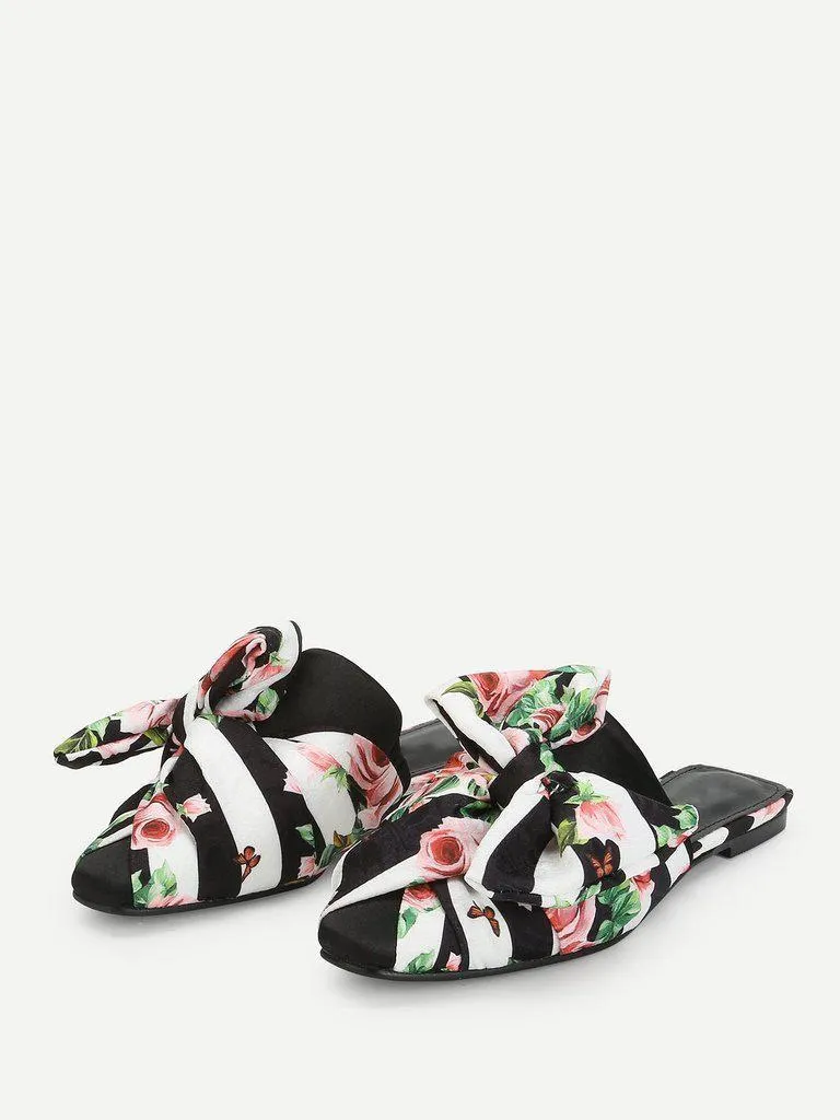 Bow Detail Floral Print Flats