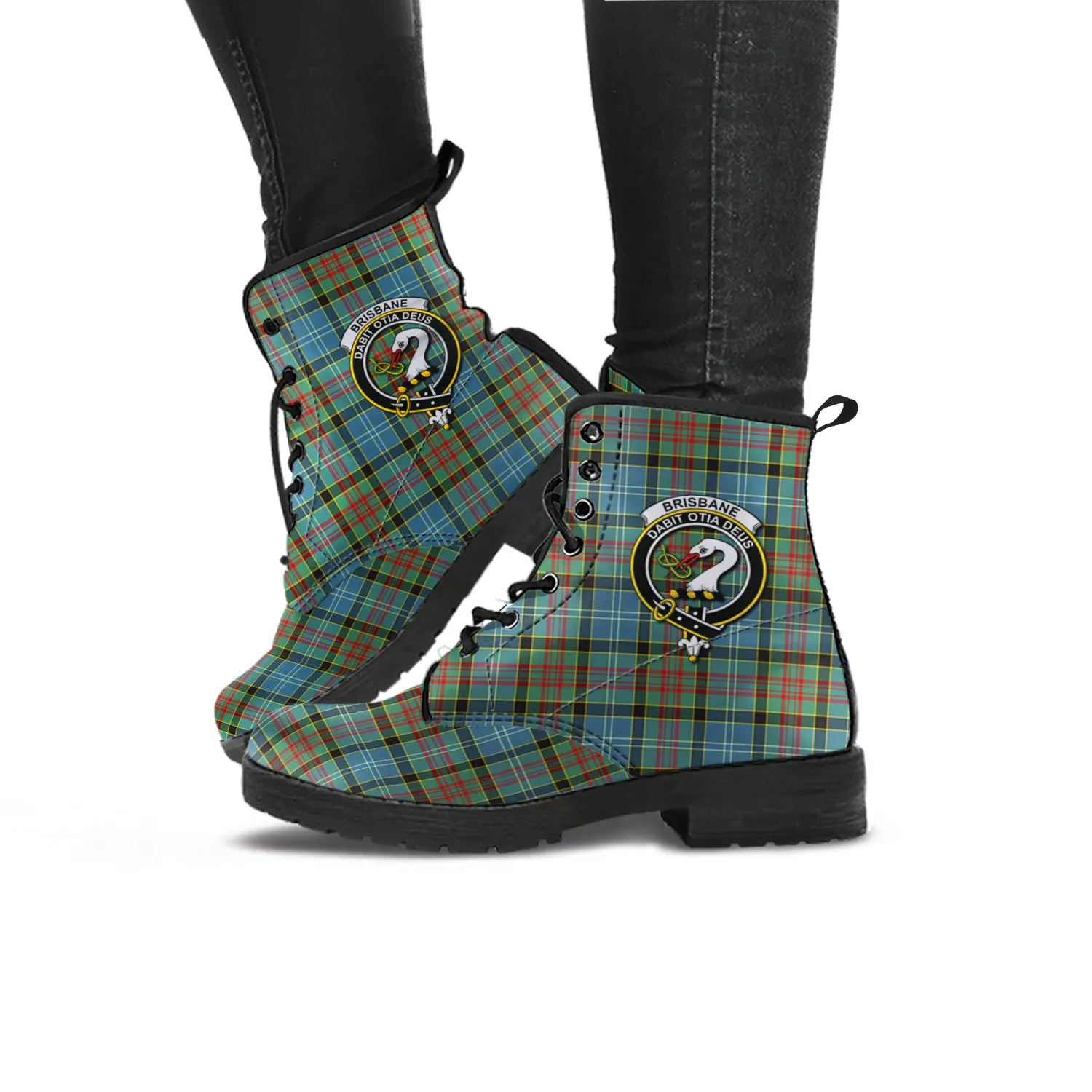 Brisbane Tartan Leather Boots with Family Crest