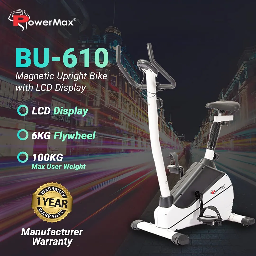 BU-610 Magnetic Upright Exercise Bike for Home Use [6Kg Flywheel | Max User Weight 100kg | LCD Display | Comfortable Seat Cushion and Anti-slip Pedals] 1 Year Manufacturer Warranty