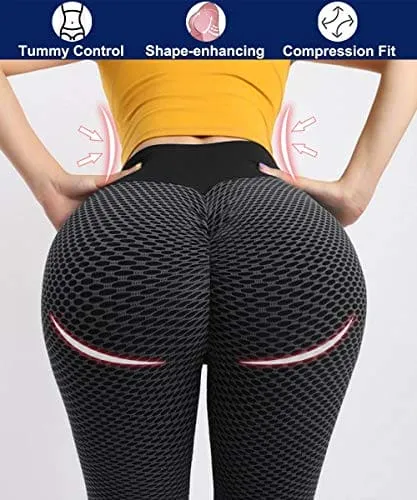 Butt Lifting Anti Cellulite Leggings for Women High Waisted Yoga Pants Workout Tummy Control Sport Tights - Y-tight-black