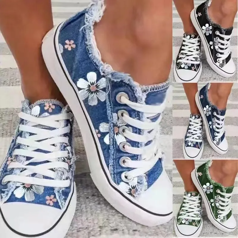 Casual Floral Print Lace-up Canvas Shoes for Women