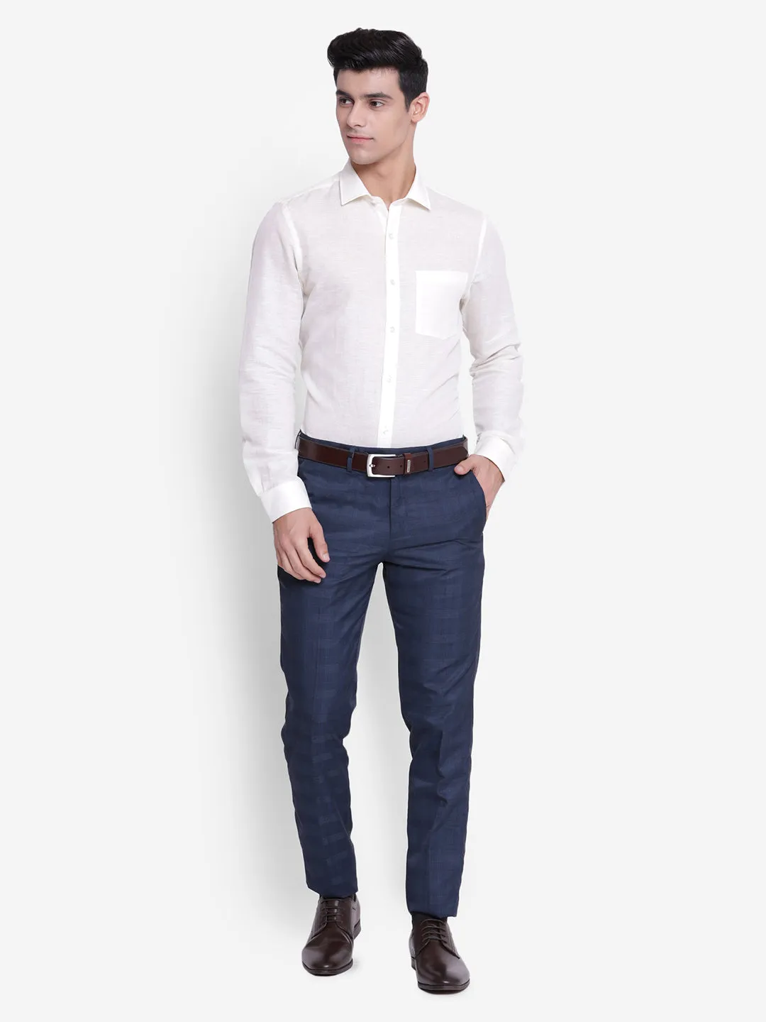 Checked Navy Blue Slim Fit Formal Trouser