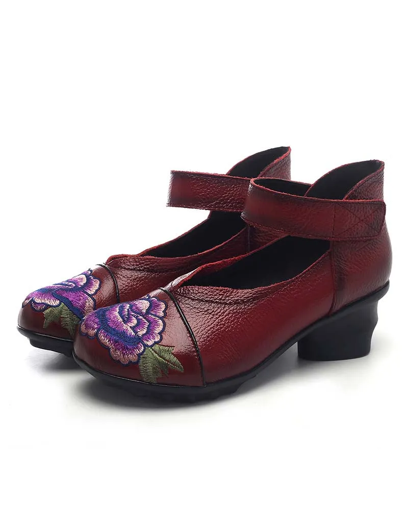 Chunky Heel Ethnic Style Embroidered Shoes