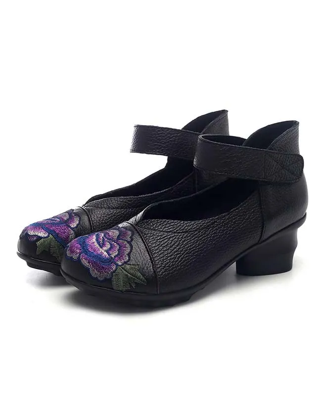 Chunky Heel Ethnic Style Embroidered Shoes