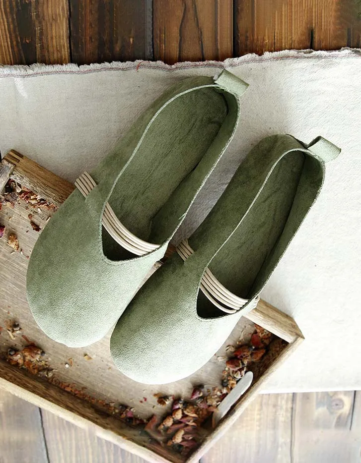 [Clearance]Women's Suede Retro Flat Shoes Green (Size 39)