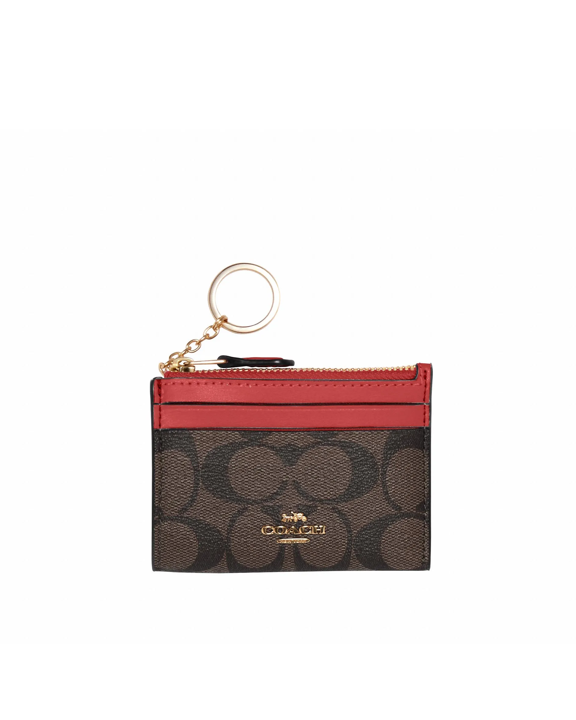 Coach Women's Brown & Red Mini Skinny Id Case In Signature Canvas