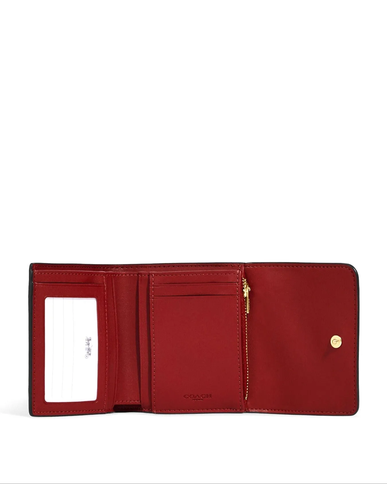 Coach Women's Brown & Red Small Trifold Wallet In Blocked Signature Canvas