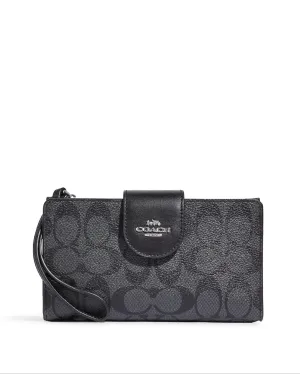 Coach Women's Graphite & Black Tech Wallet In Colorblock Signature Canvas