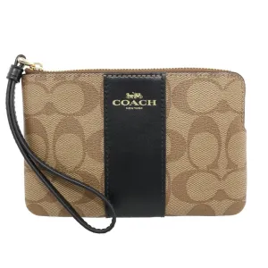 Coach Women's Khaki & Black Corner Zip Wristlet In Signature Canvas