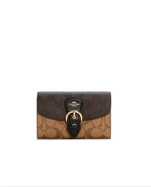 Coach Women's Khaki & Brown Multi Kleo Wallet In Blocked Signature Canvas