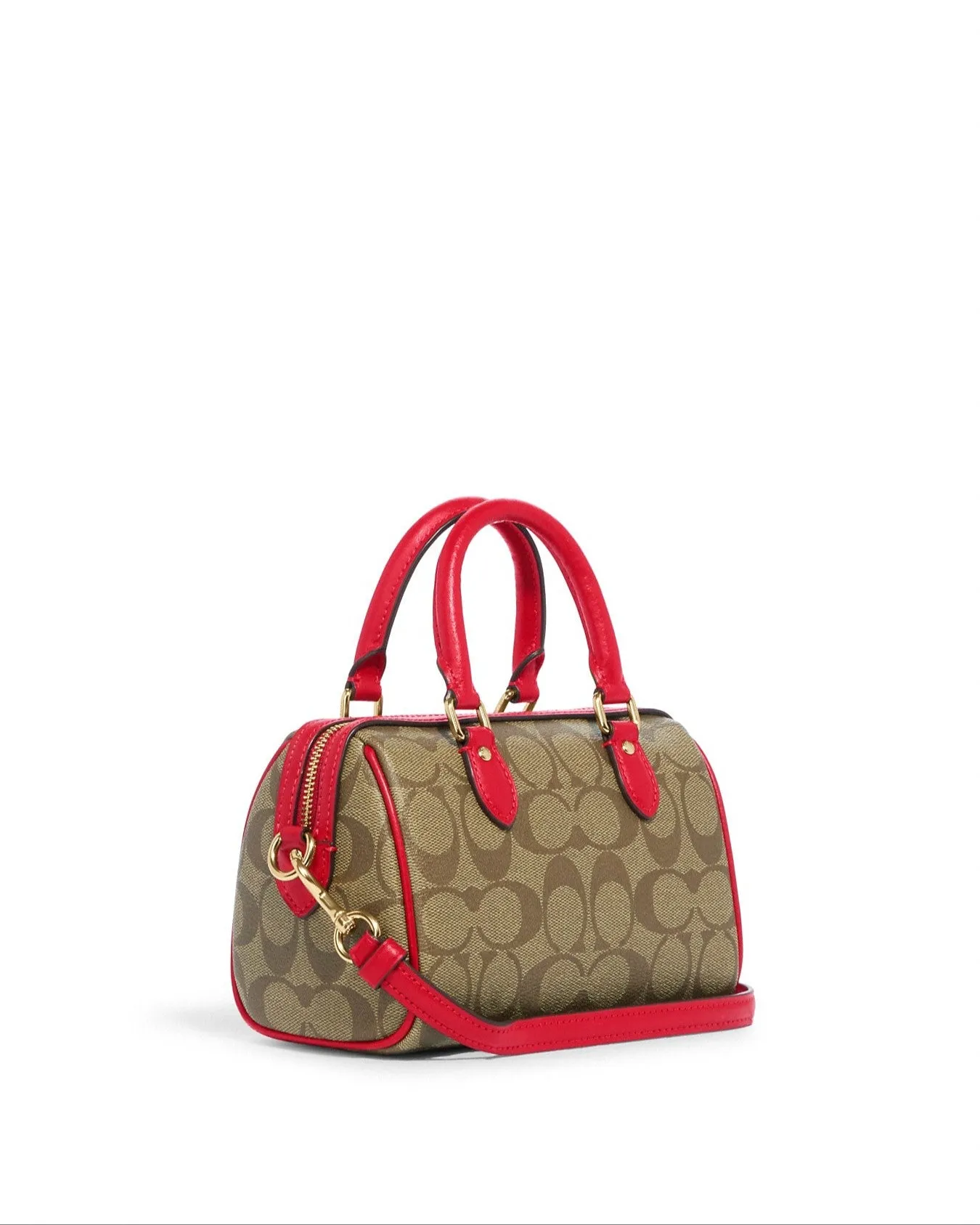 Coach Women's Khaki & Electric Red Mini Rowan Crossbody In Signature Canvas