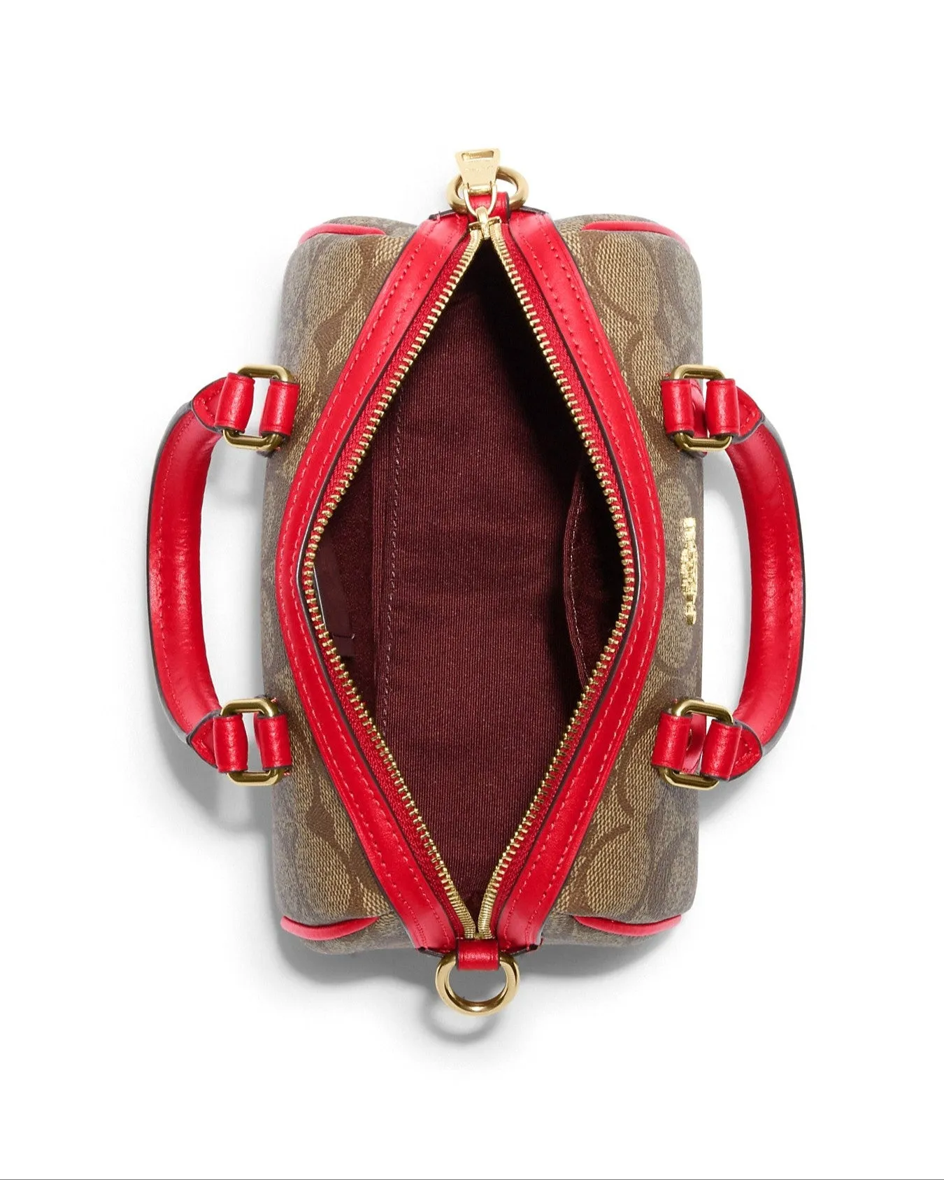 Coach Women's Khaki & Electric Red Mini Rowan Crossbody In Signature Canvas