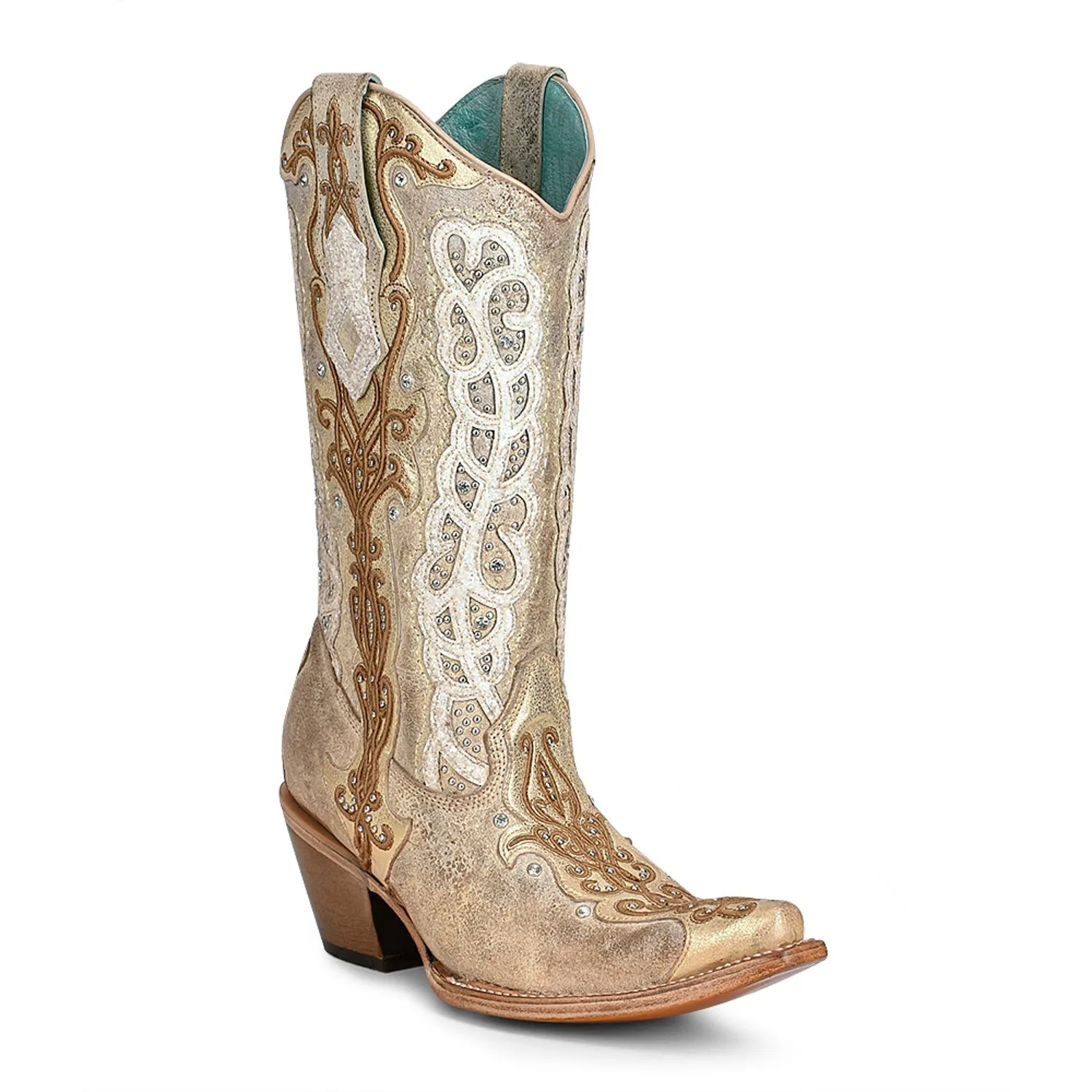 Corral Womens Crystal Overlay Cowboy Boots Leather White