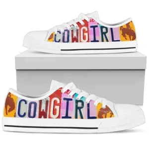 Cowgirl Women Sneakers Low Top Shoes Farmer Girl, Animal Print Canvas Shoes, Print On Canvas Shoes