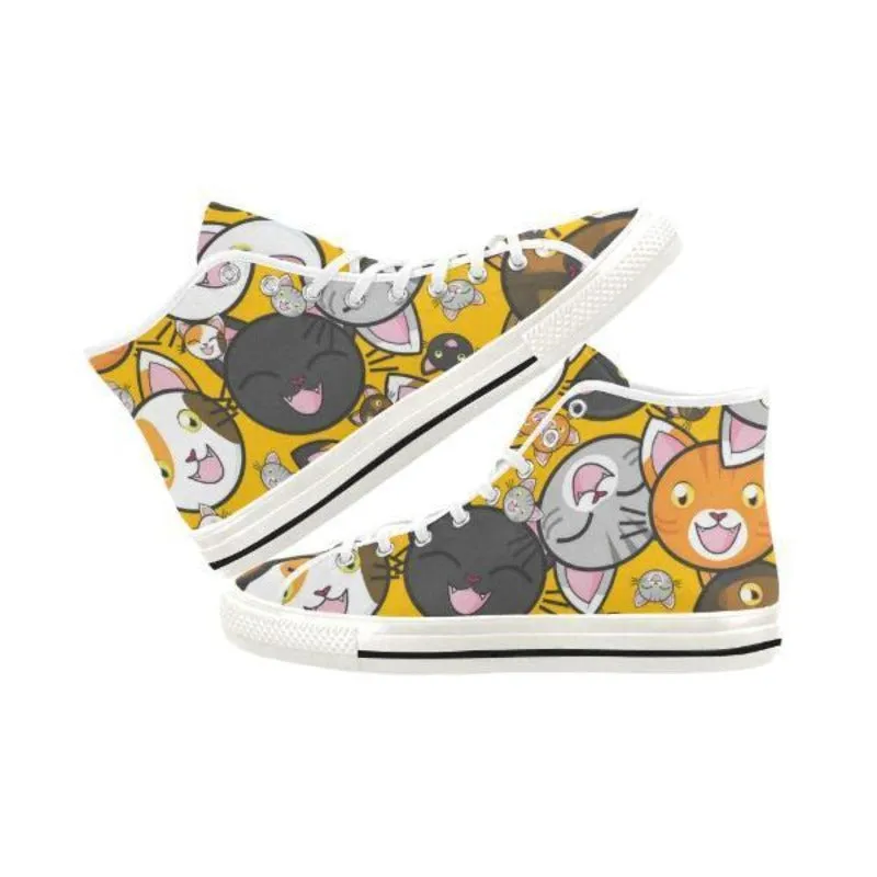 Cute Cat Canvas Shoes Women High Top Sneakers Yellow/Multi