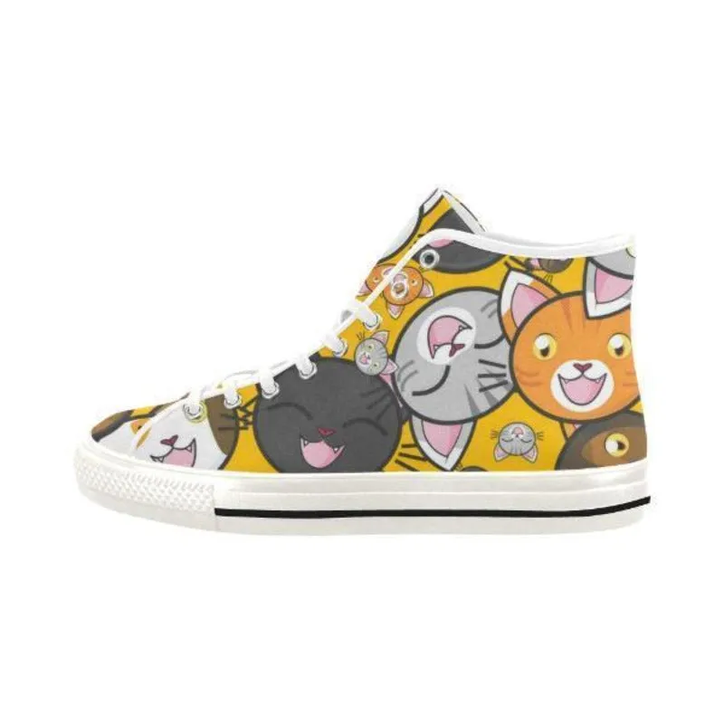 Cute Cat Canvas Shoes Women High Top Sneakers Yellow/Multi