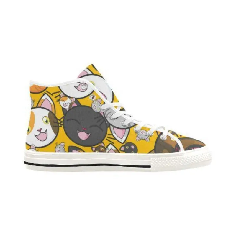 Cute Cat Canvas Shoes Women High Top Sneakers Yellow/Multi