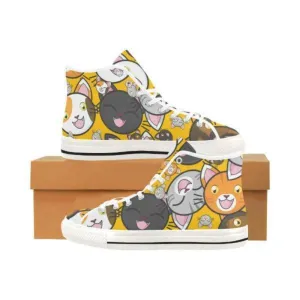 Cute Cat Canvas Shoes Women High Top Sneakers Yellow/Multi