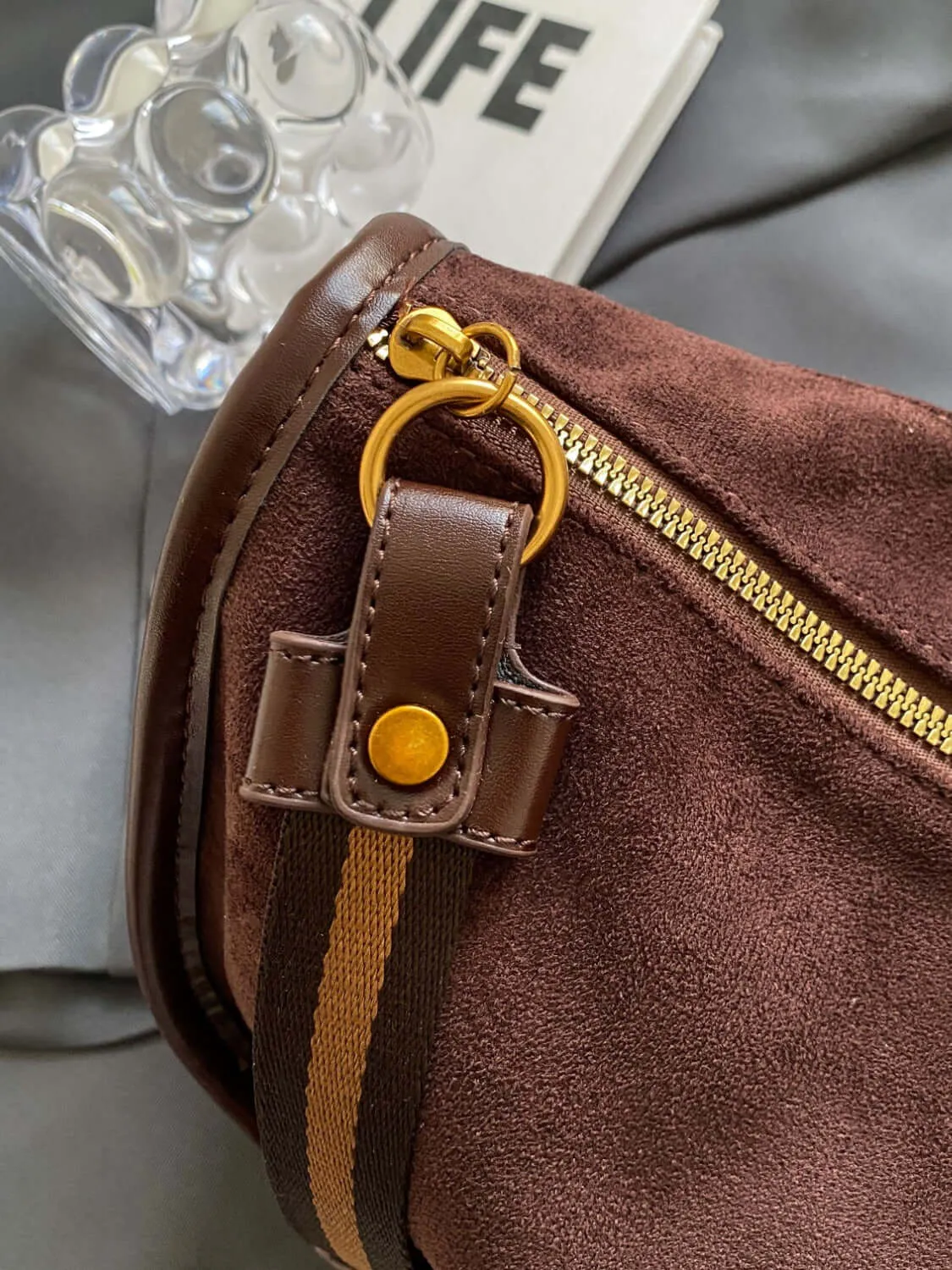 Day-to-Night Suede: Adjustable Strap Shoulder Bag