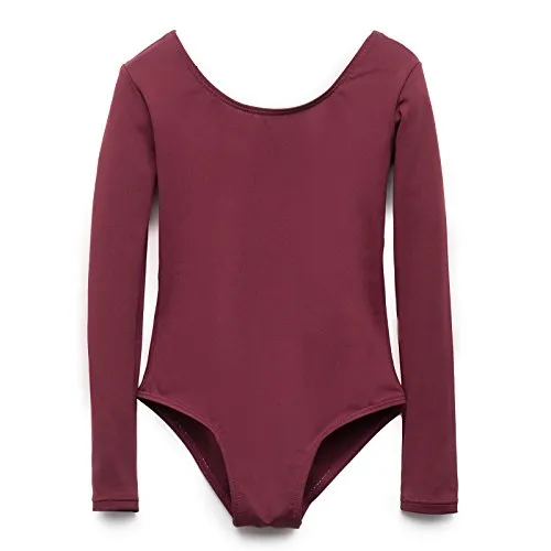 Elowel Kids Girls' Basic Long Sleeve Leotard (Size 2-14 Years)  Marron