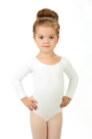 Elowel Kids Girls' Basic Long Sleeve Leotard (Size 2-14 Years)  White