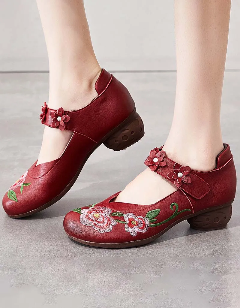 Ethnic Style Embroidery Flower Retro Chunky Sandals