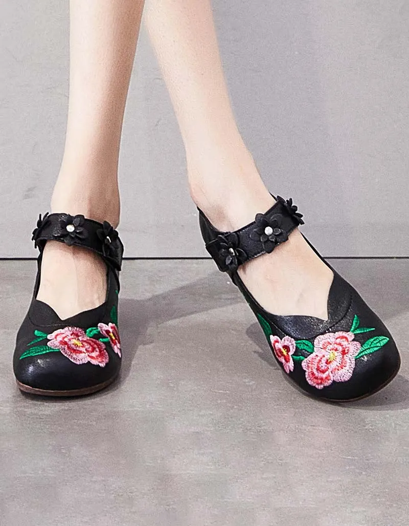 Ethnic Style Embroidery Flower Retro Chunky Sandals