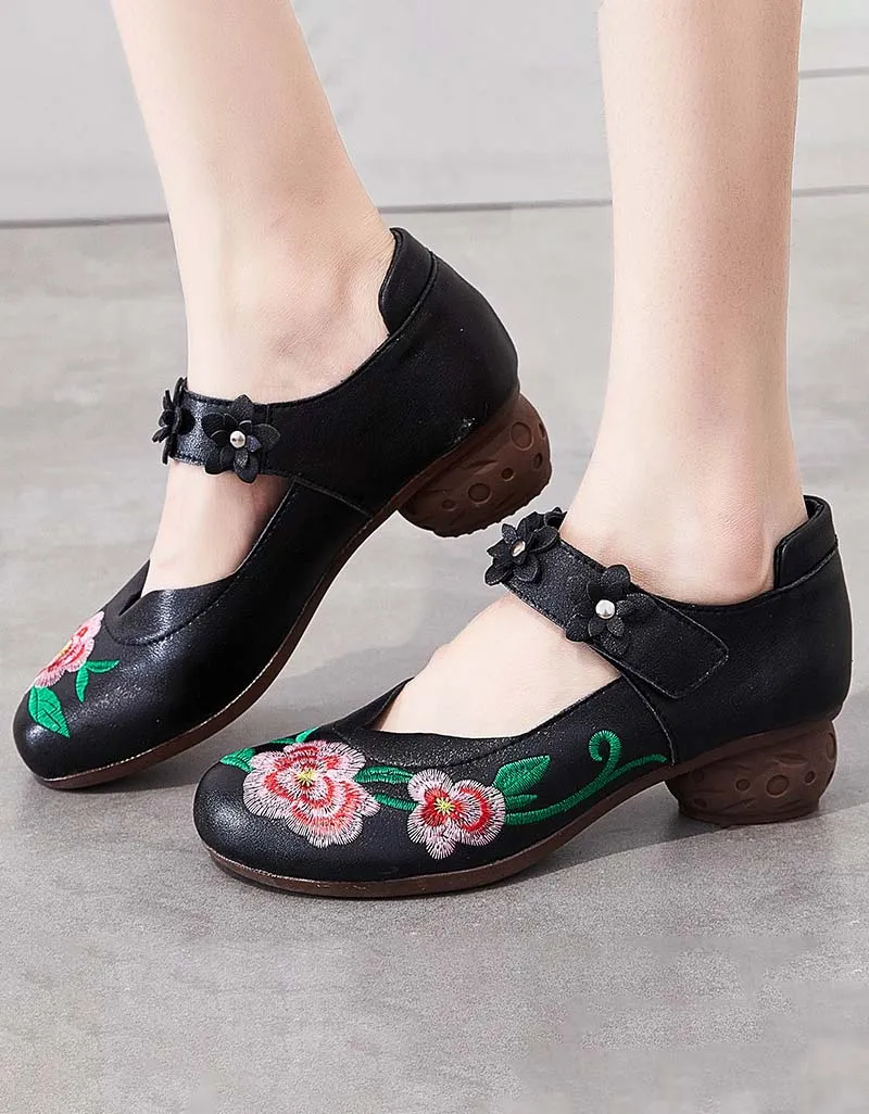 Ethnic Style Embroidery Flower Retro Chunky Sandals