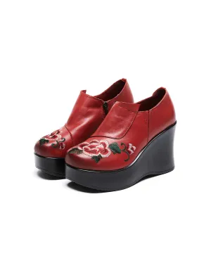 Ethnic Style Flower Embroidery Wedge Shoes Spring