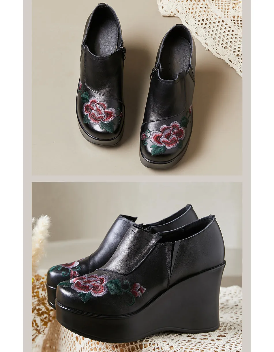 Ethnic Style Flower Embroidery Wedge Shoes Spring