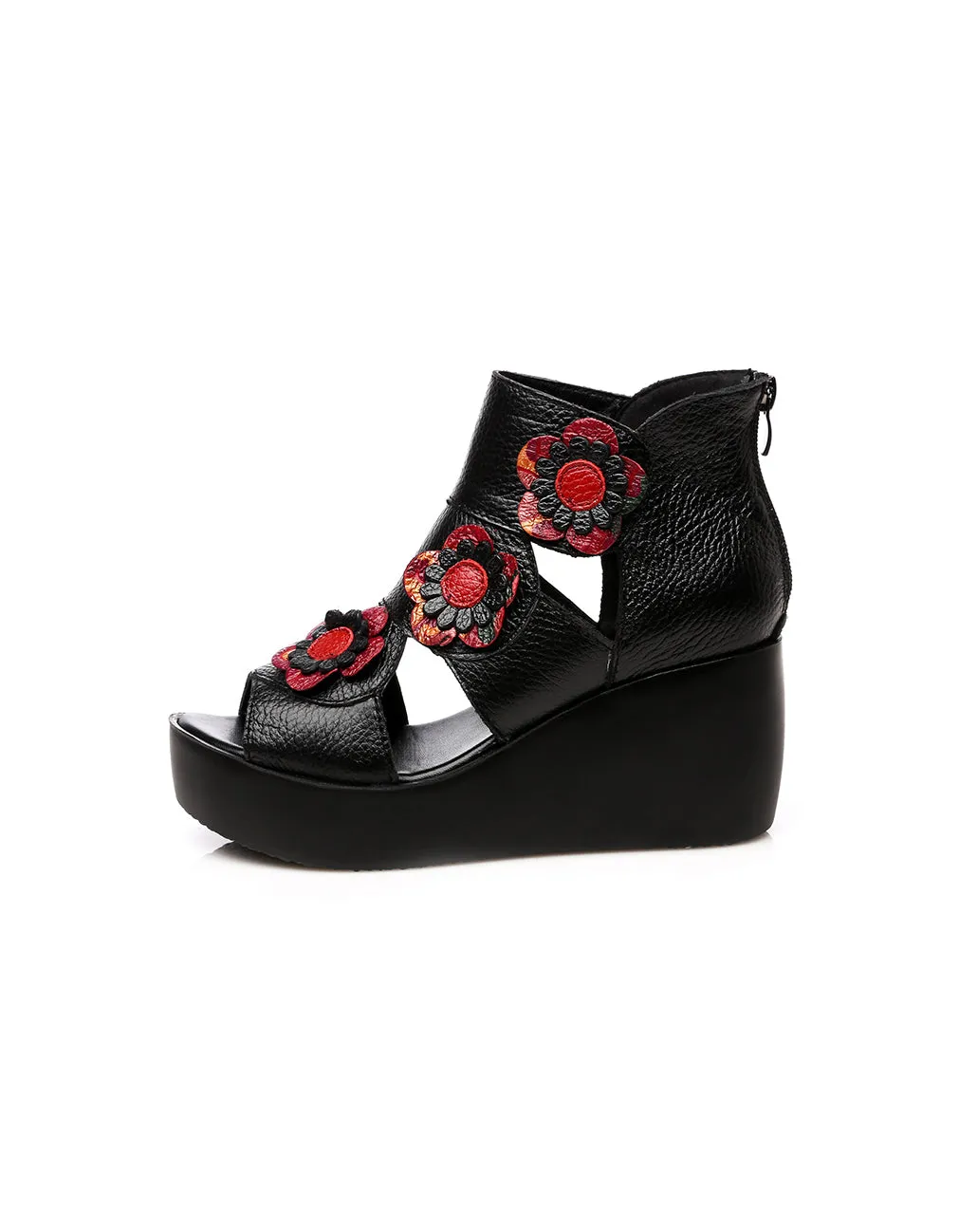 Ethnic Style Flower Fish Toe Wedge Sandals