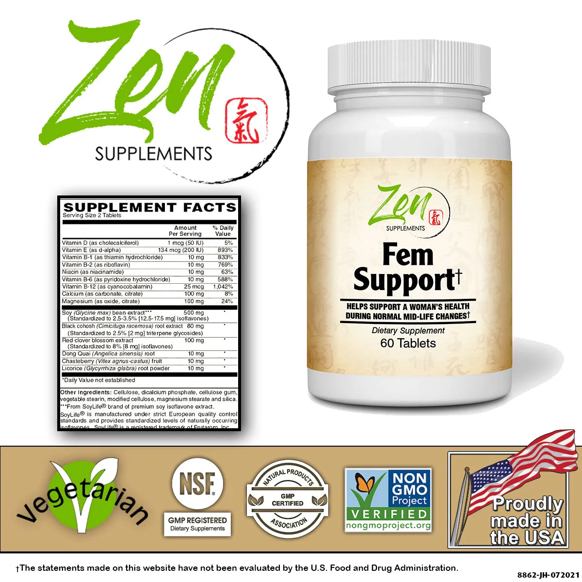 Fem Support - With Black Cohosh, Isoflavones & Red Clover Extract - 60 Tabs