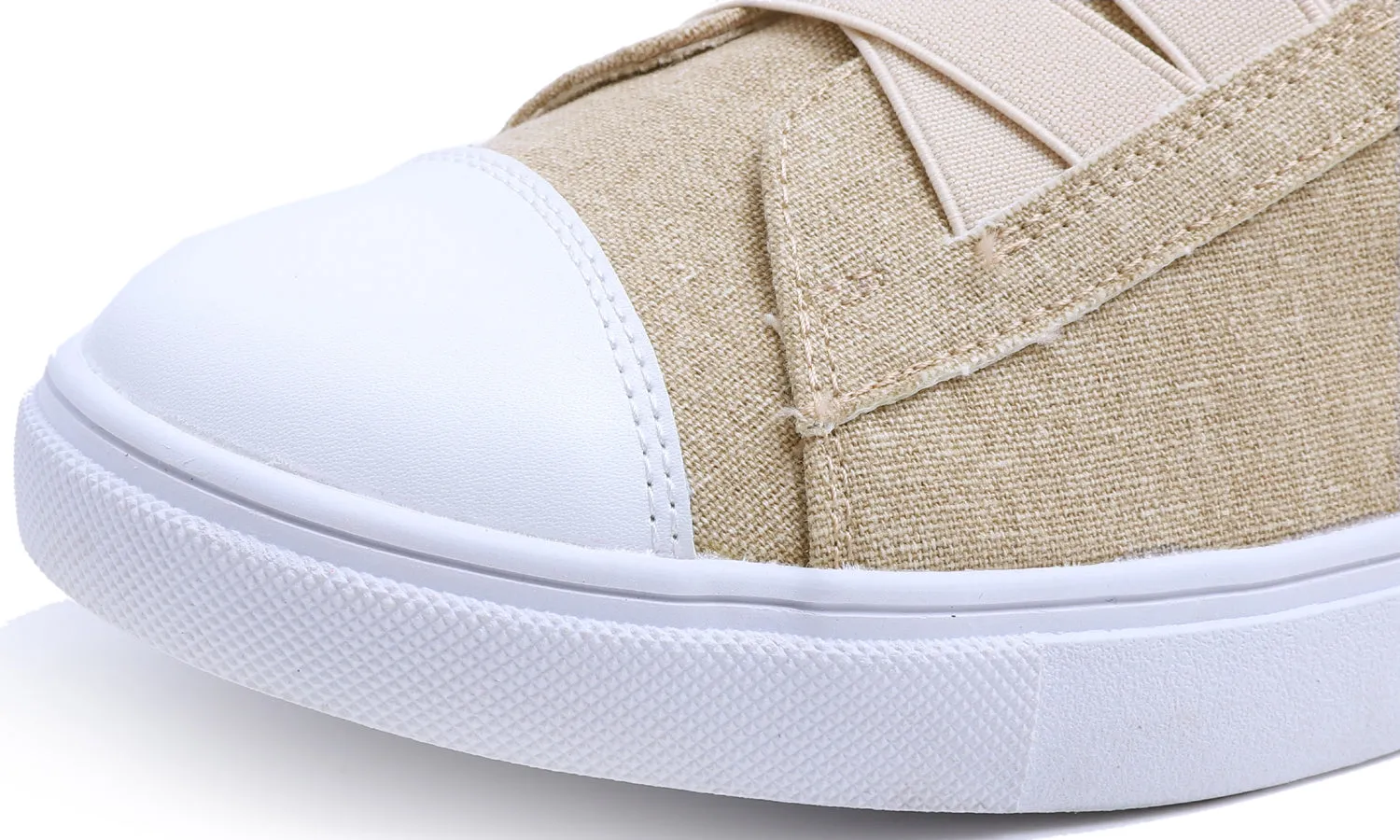 Feversole Women's Casual Slip On Sneaker Comfort Cupsole Loafer Flats Fashion Canvas Easy Elastic Low Top Beige