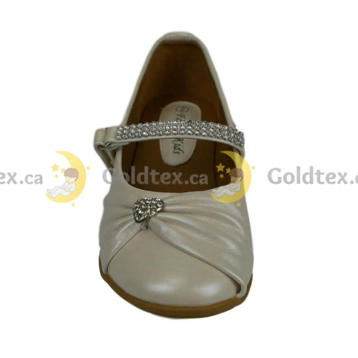 Formal Kids Wear Girl flat dressy shoe with Velcro Diamond strap