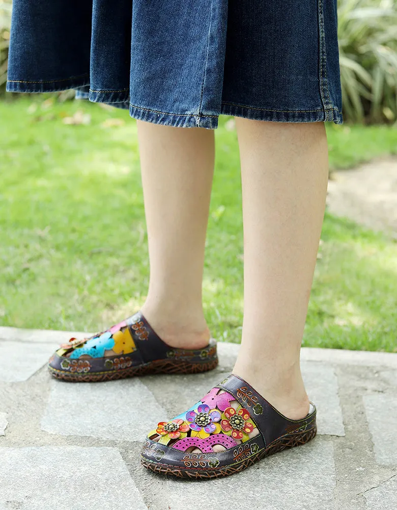 Genuine Leather Hand-rubbed Ethnic Style Retro Slippers 36-42