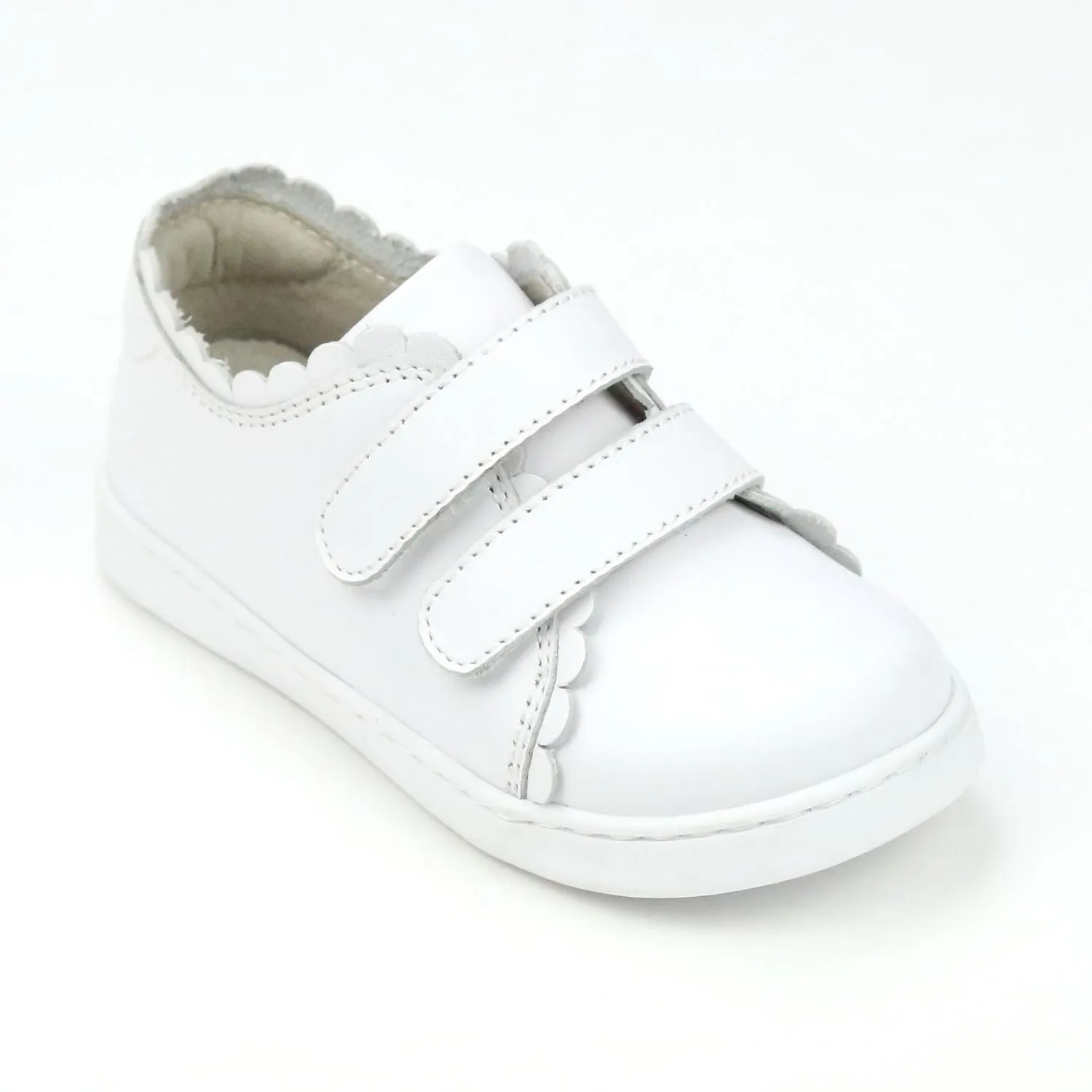 Girls Caroline Double Velcro Scalloped Leather Sneaker