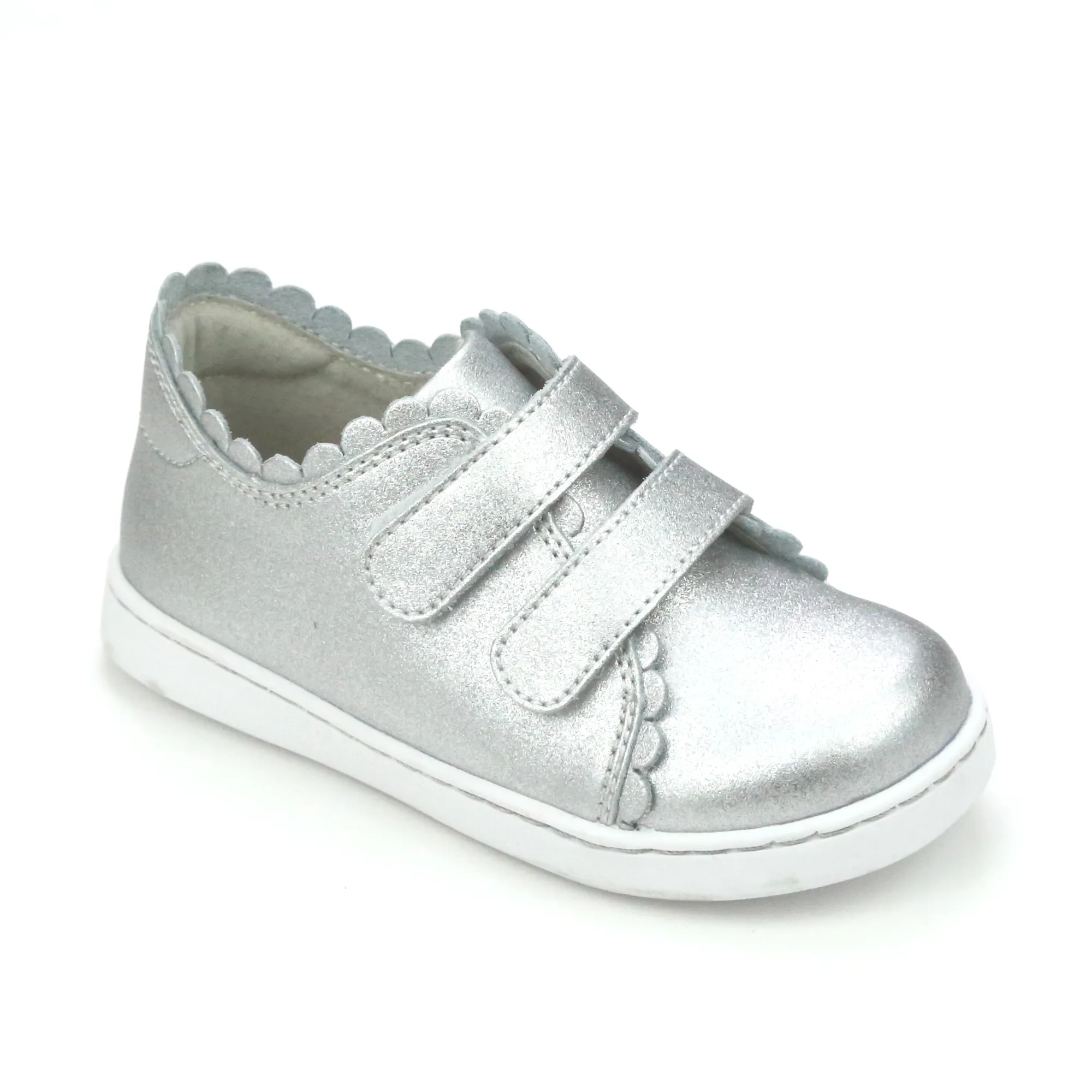 Girls Caroline Double Velcro Scalloped Leather Sneaker