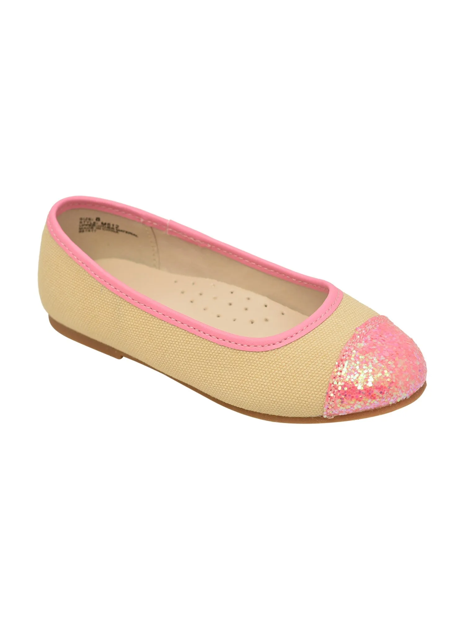 Girls Pink Glitter Cap Toe Canvas Upper Stylish Flats 11-4 Kids