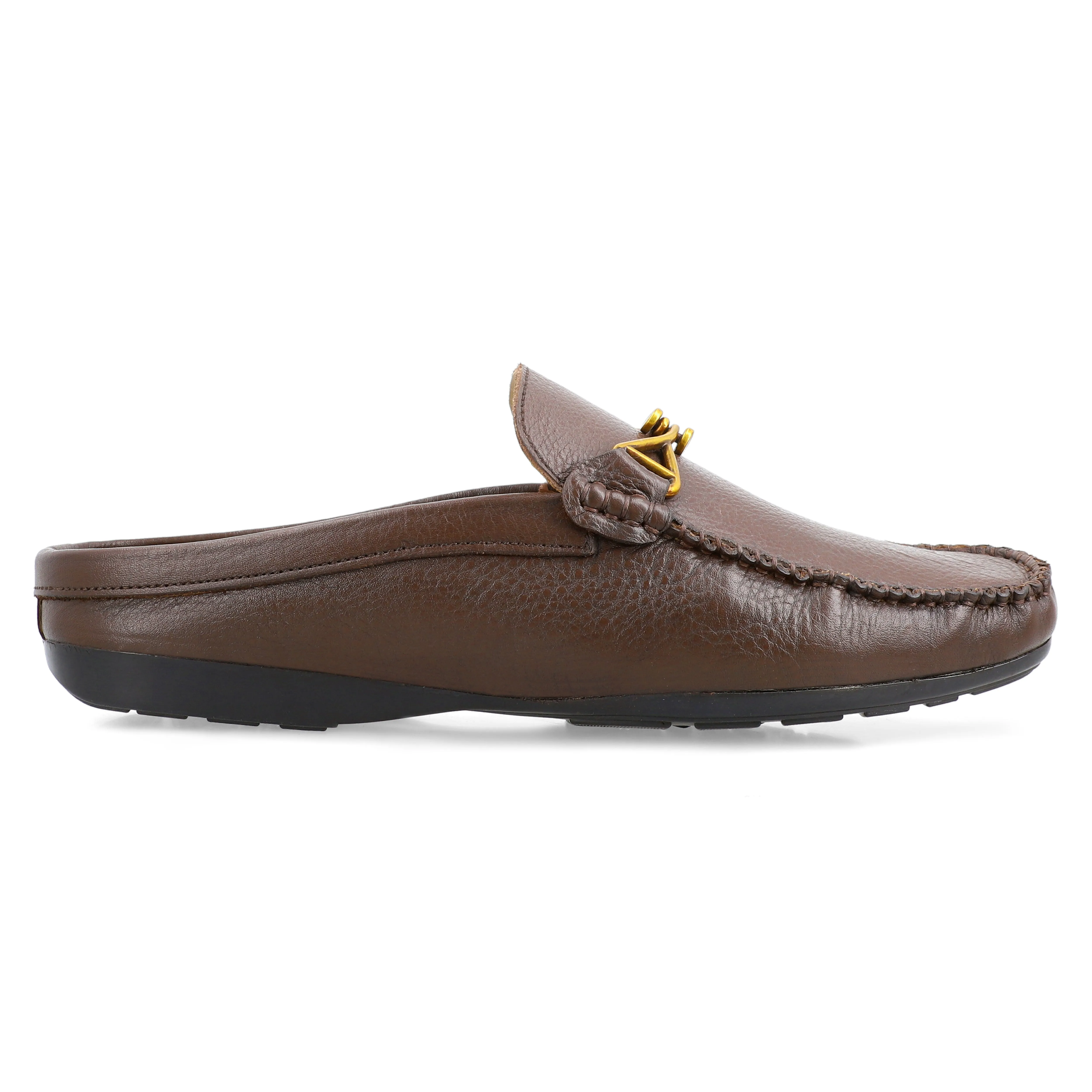 Golden Brass buckled Half-Mocassins-Brown