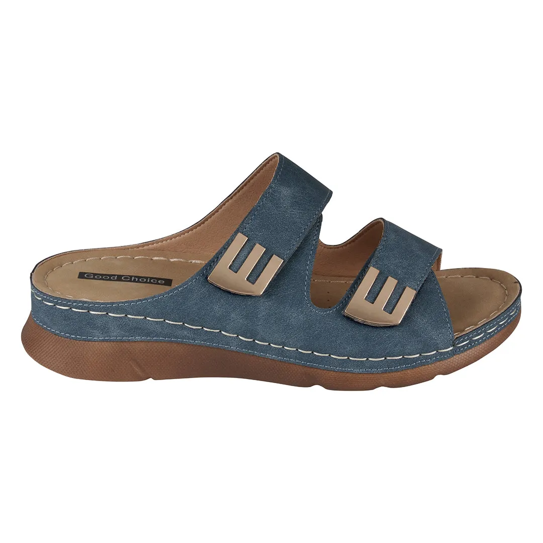 Gretchen Navy Comfort Flat Sandals