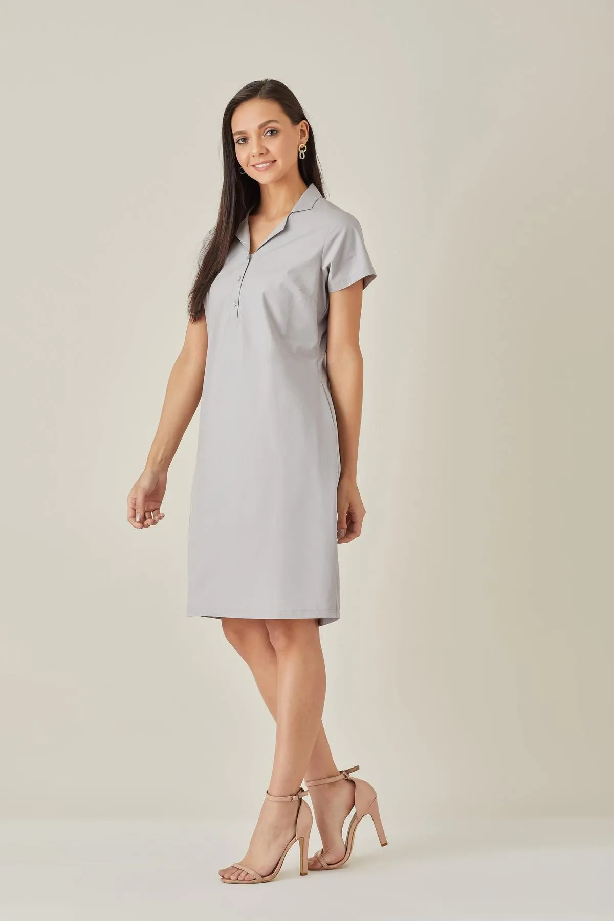 Grey Cotton Shirt Dress for workwear