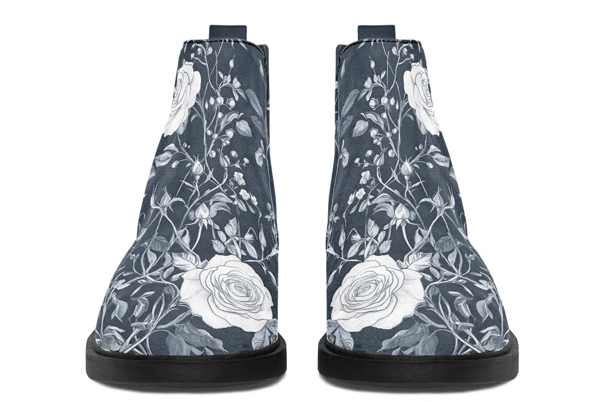 Grey Rose Romance Chelsea Boots - Comfy Slip-On - Soft & Water-Resistant Micro-Suede Vegan Shoes