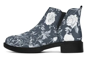 Grey Rose Romance Chelsea Boots - Comfy Slip-On - Soft & Water-Resistant Micro-Suede Vegan Shoes