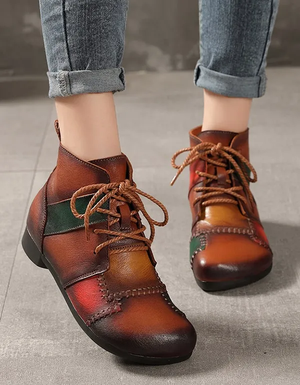 Handmade Ethnic Style Retro Leather Stitching Boots