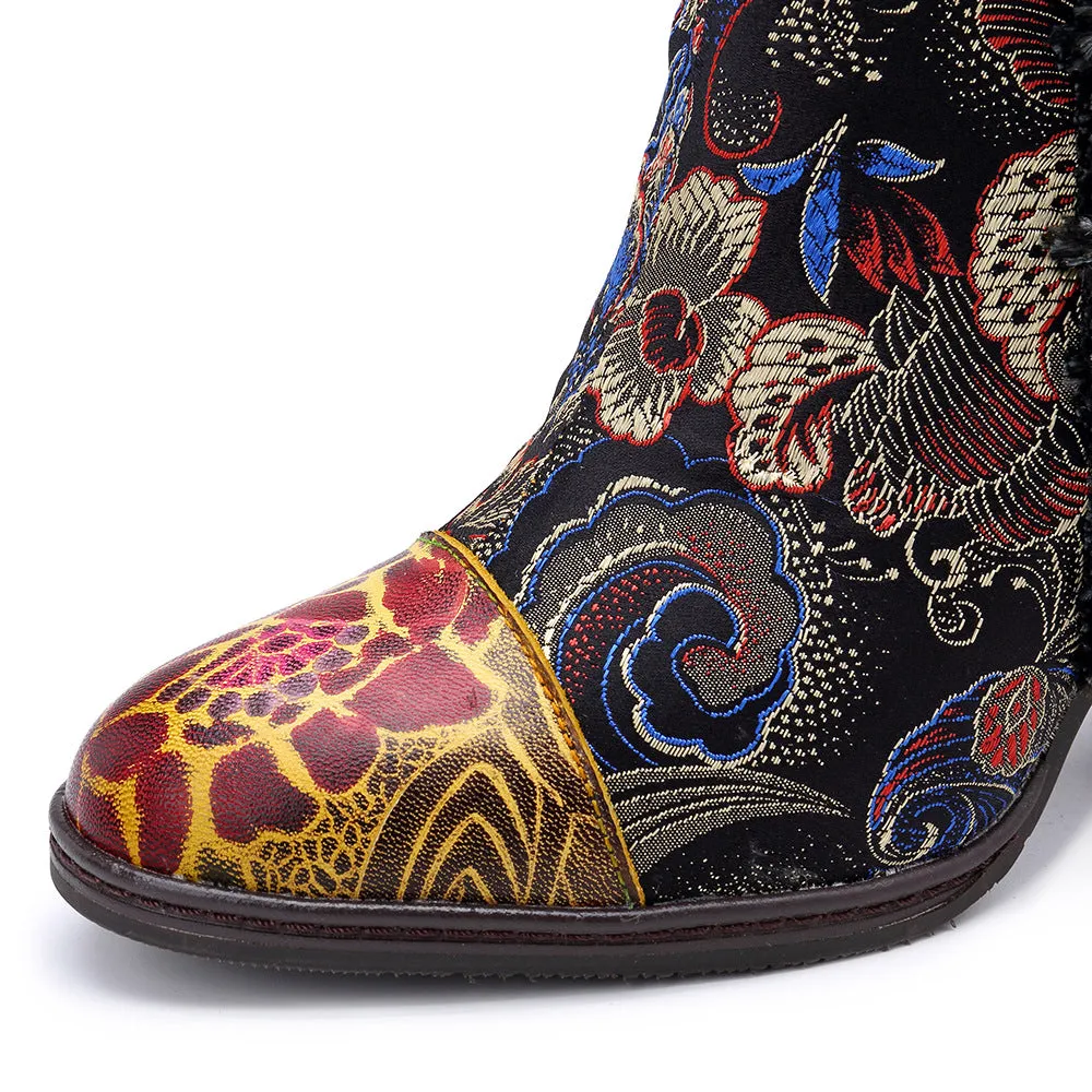 Handmade Retro Floral Ethnic Chunky Boots 36-42