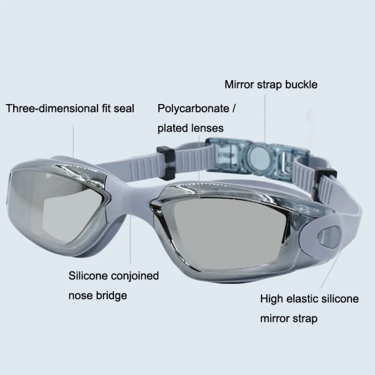 HD Waterproof and Anti-fog Electroplating Swimming Goggles(Gray)