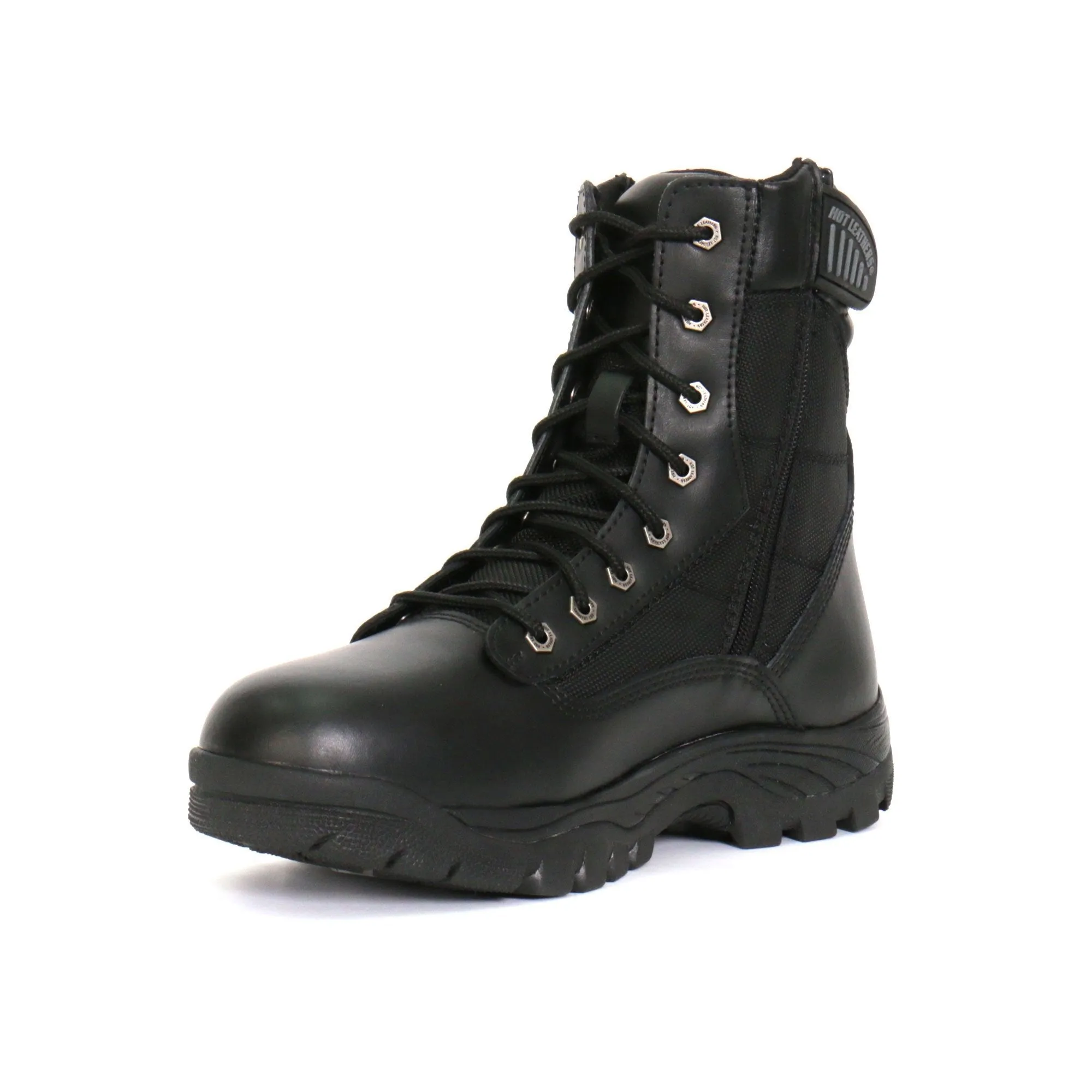 Hot Leathers Men's Black Leather Swat Style Lace Up Boots with Zippers BTM1012