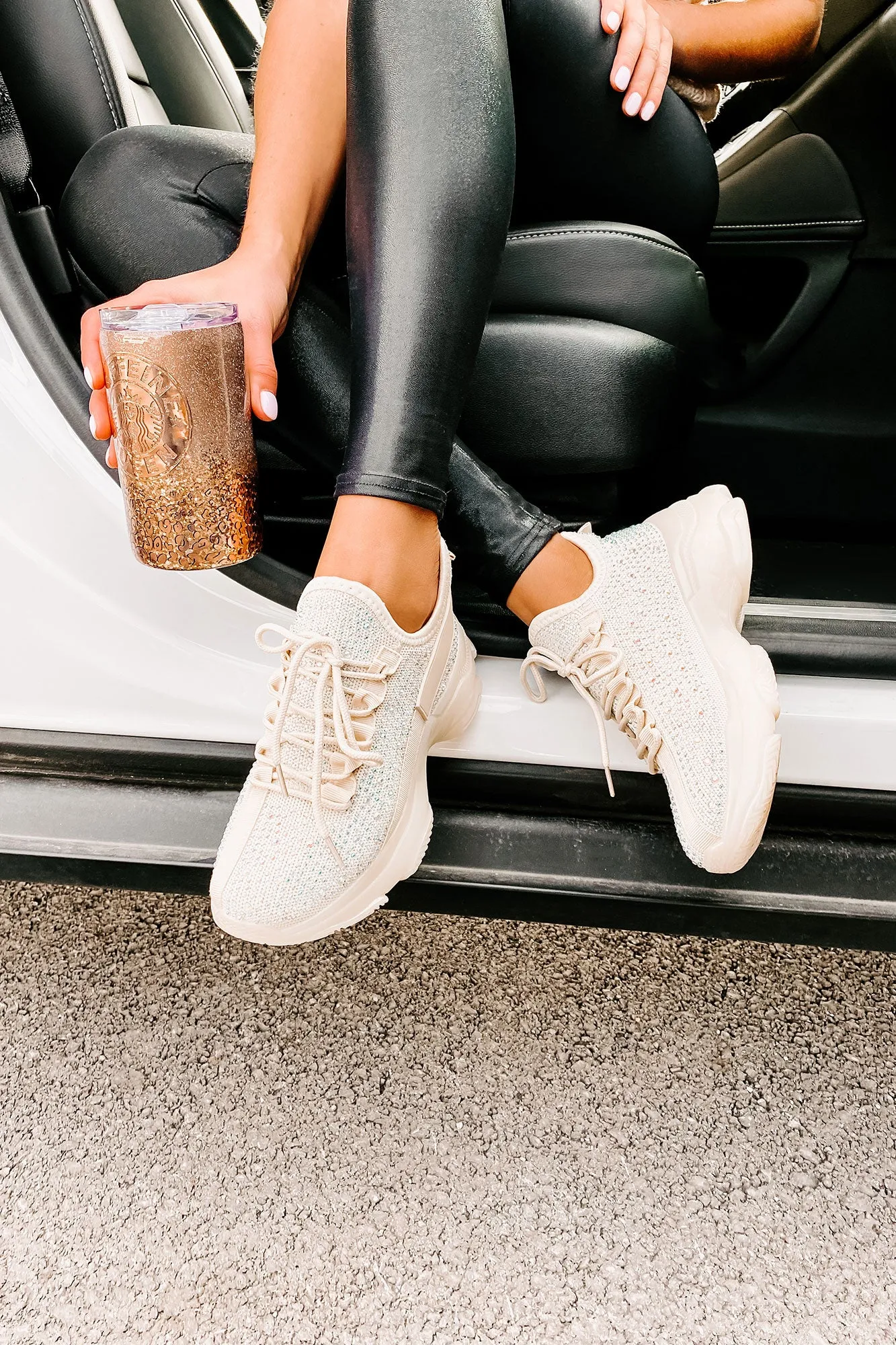 IMPERFECT High Maintenance Chunky Rhinestone Sneakers (Beige)